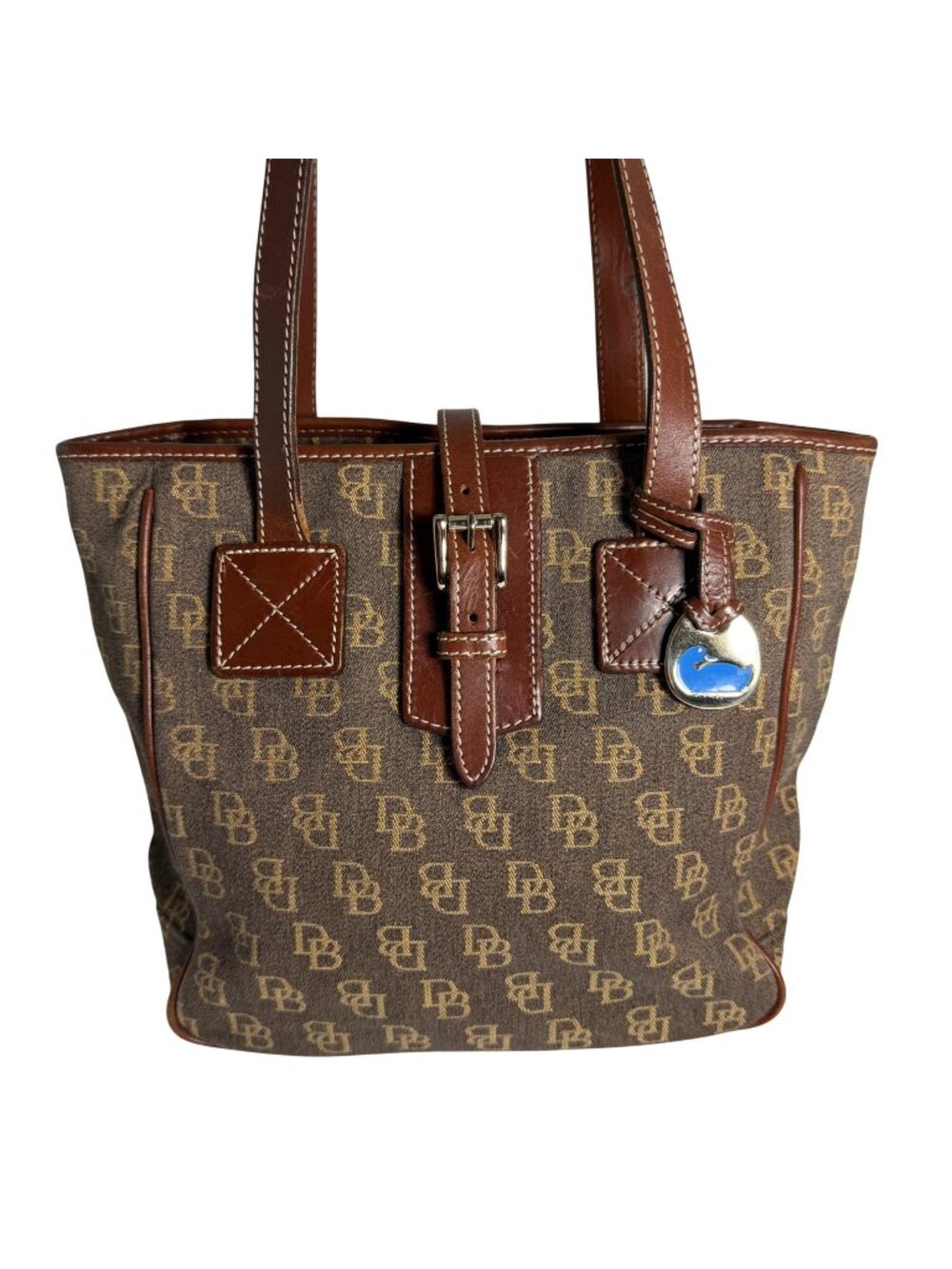Vintage Dooney Bourke Shoulder Hand Bag Tan‎ Brown Canvas w/ Leather Trim Tote